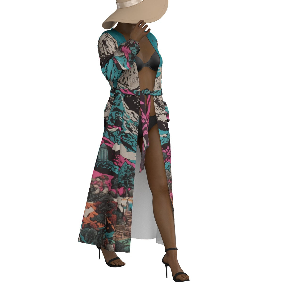 All-Over Print Women's Lace-up Chiffon Robe