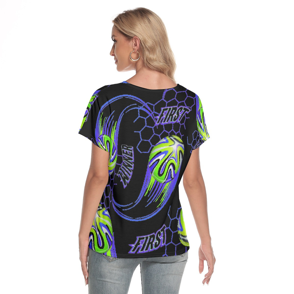 All-Over Print Women's Loose V-neck Short Sleeve T-shirt