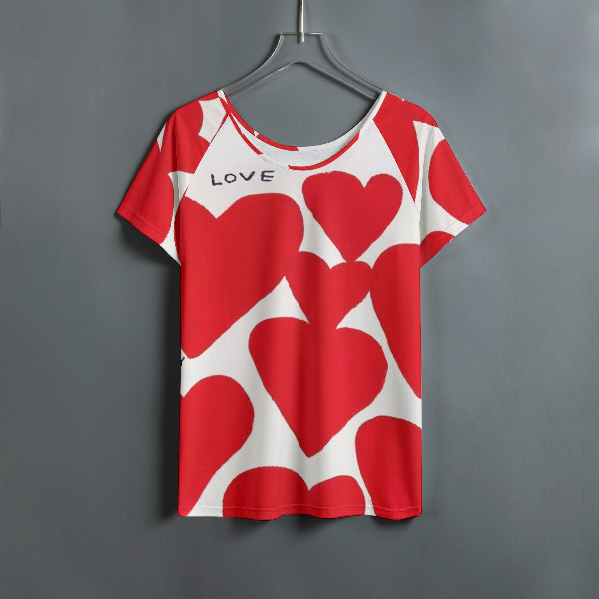 All-Over Print Women's Round Neck T-shirt With Raglan Sleeve