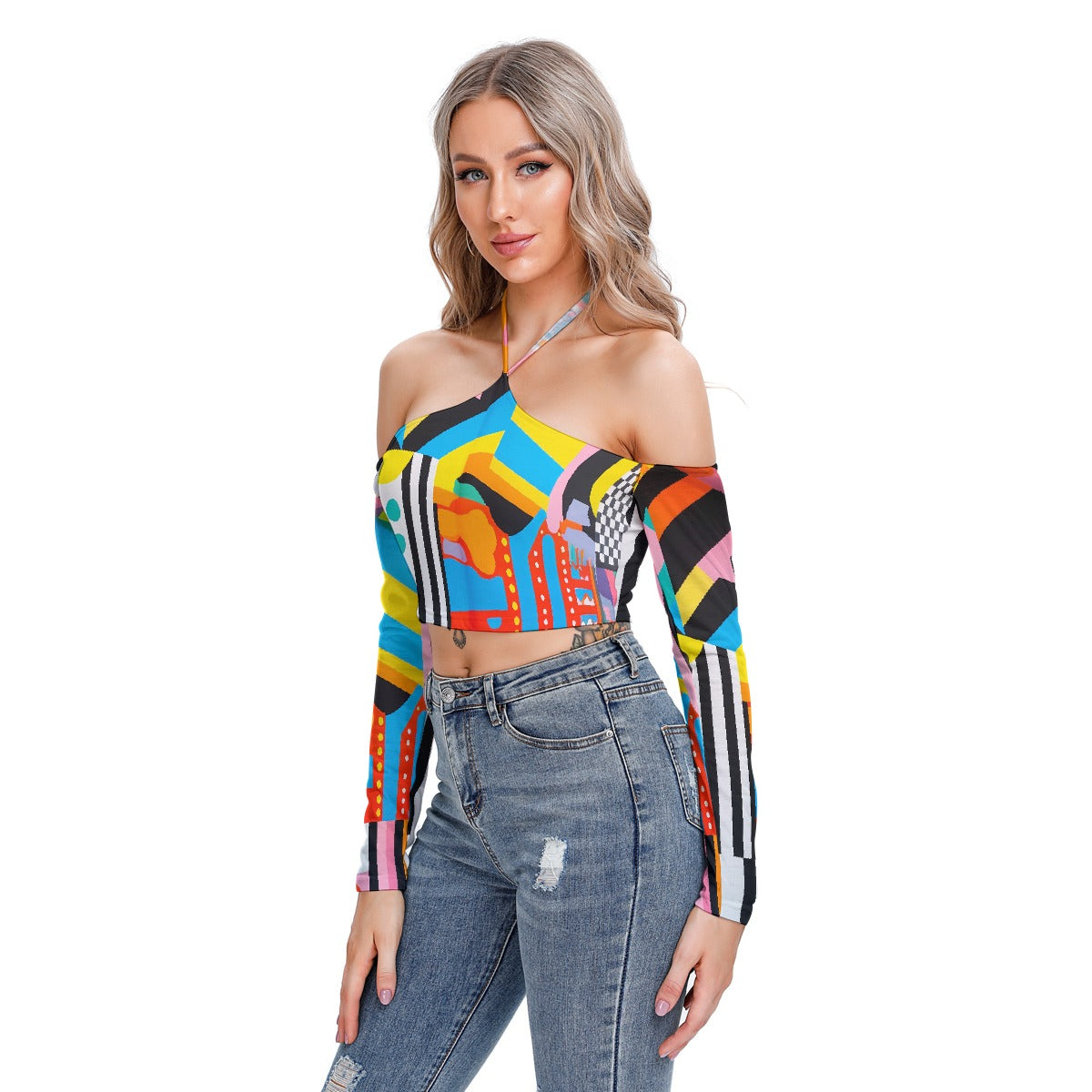 All-Over Print Women's Halter Lace-up Top