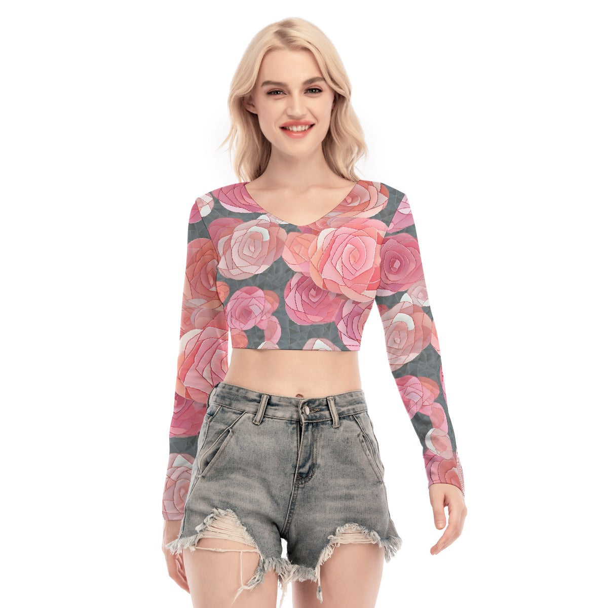 All-Over Print Women's Back Hollow T-shirt With Strap