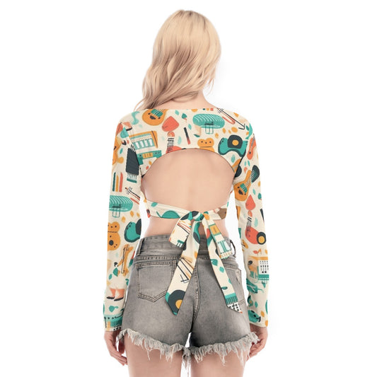 All-Over Print Women's Back Hollow T-shirt With Strap