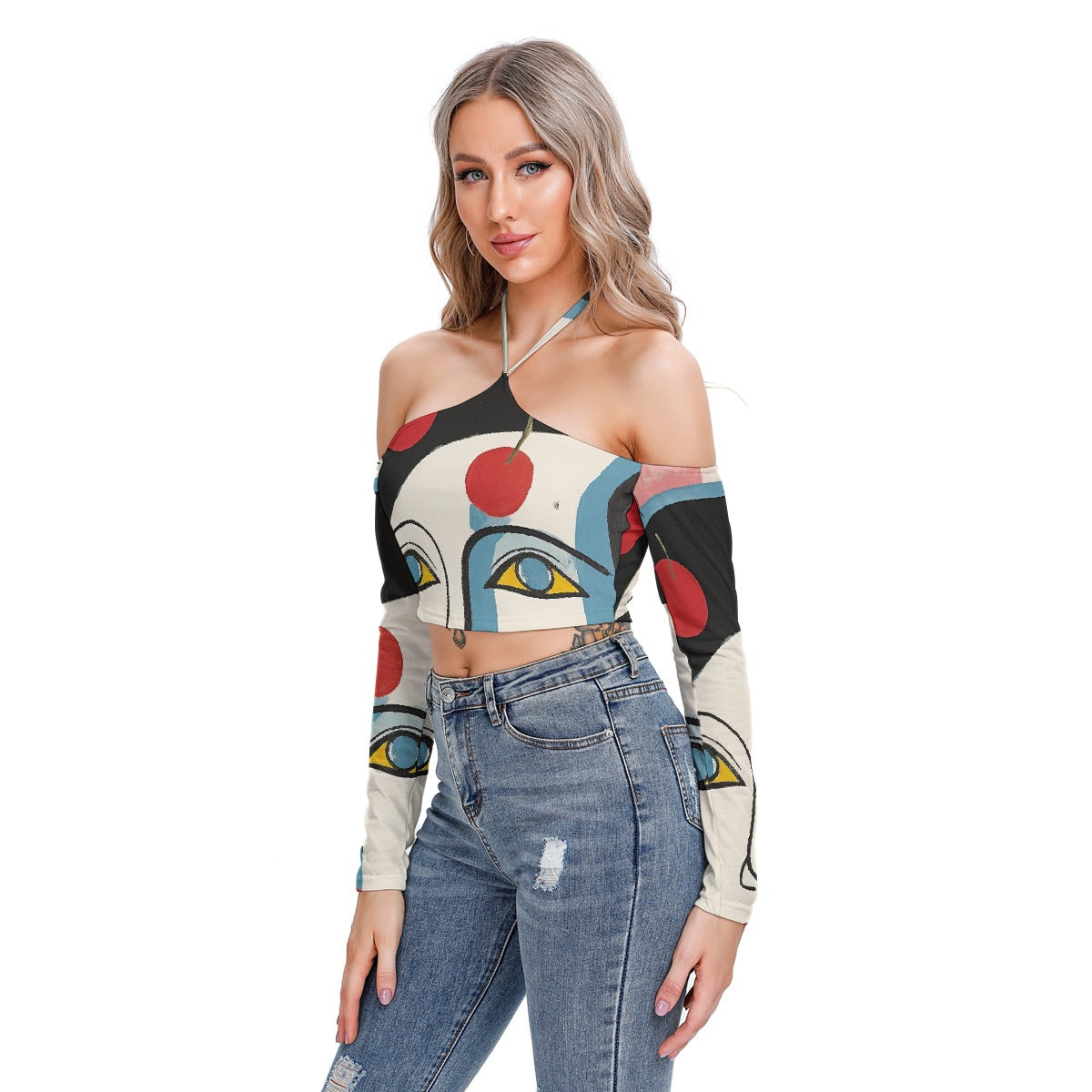 All-Over Print Women's Halter Lace-up Top