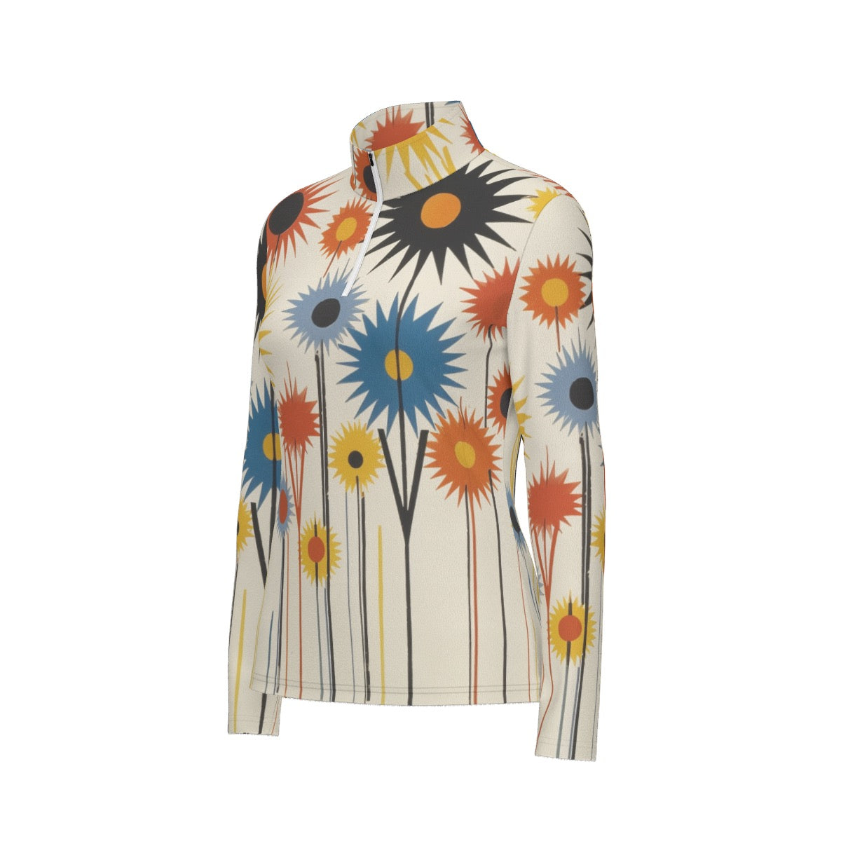 All-Over Print Women's Sports Collar Jersey With Long Sleeve