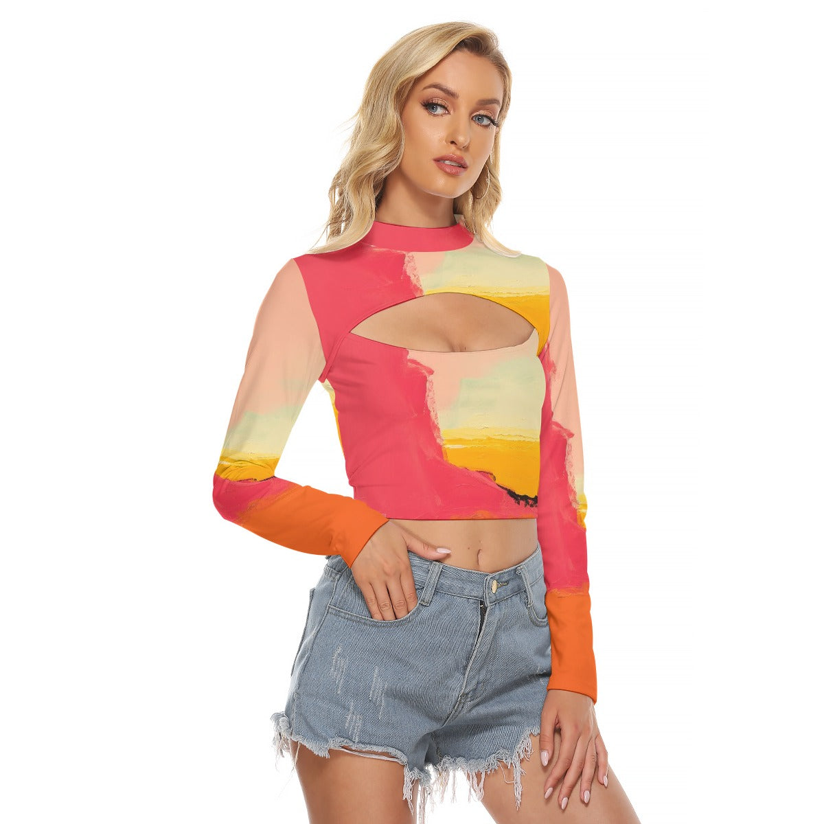 All-Over Print Women's Hollow Chest Keyhole Tight Crop Top