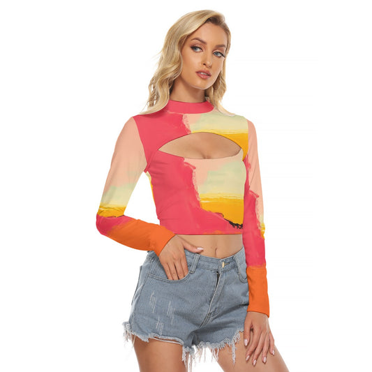 All-Over Print Women's Hollow Chest Keyhole Tight Crop Top