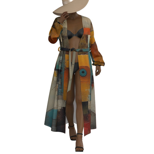 All-Over Print Women's Lace-up Chiffon Robe