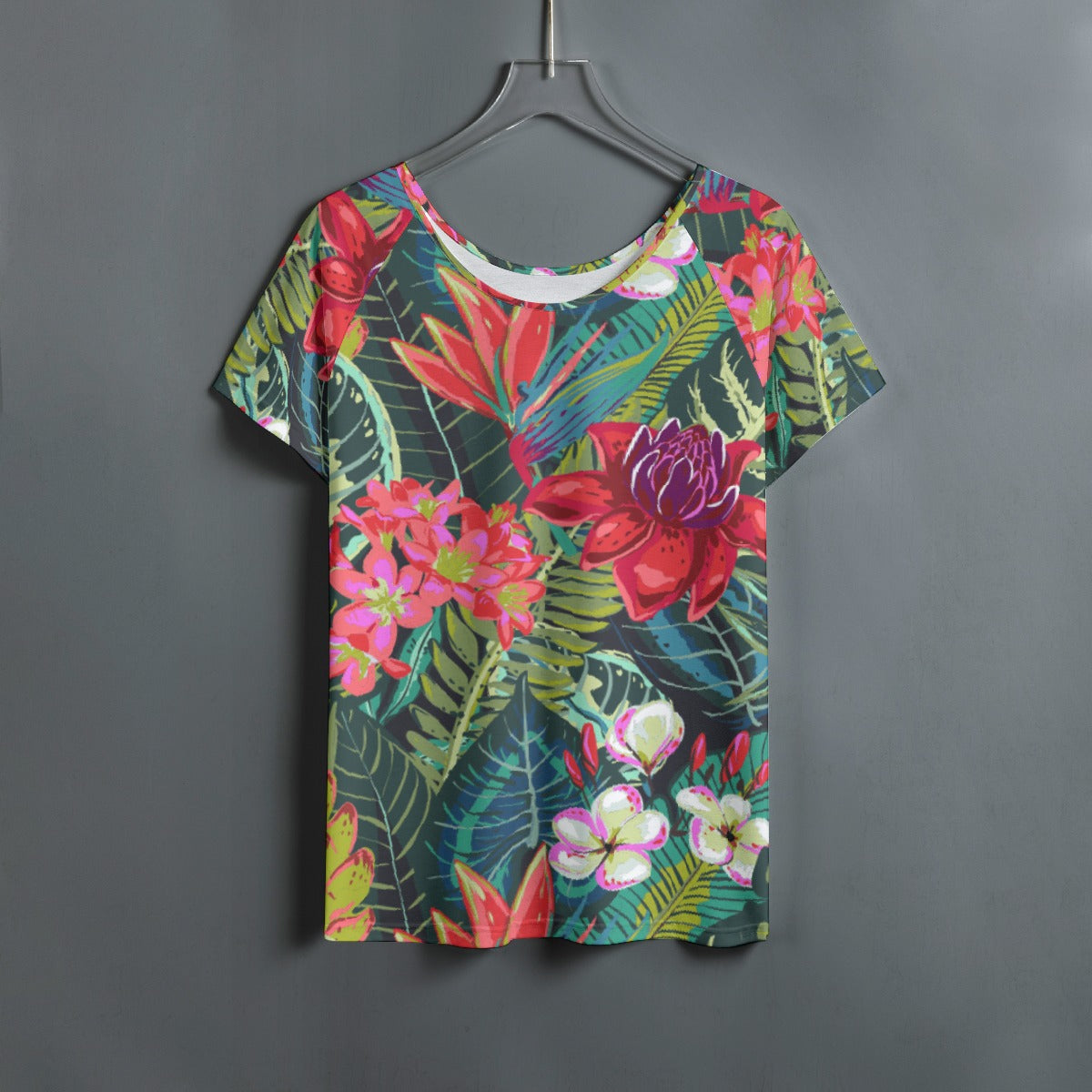 All-Over Print Women's Round Neck T-shirt With Raglan Sleeve