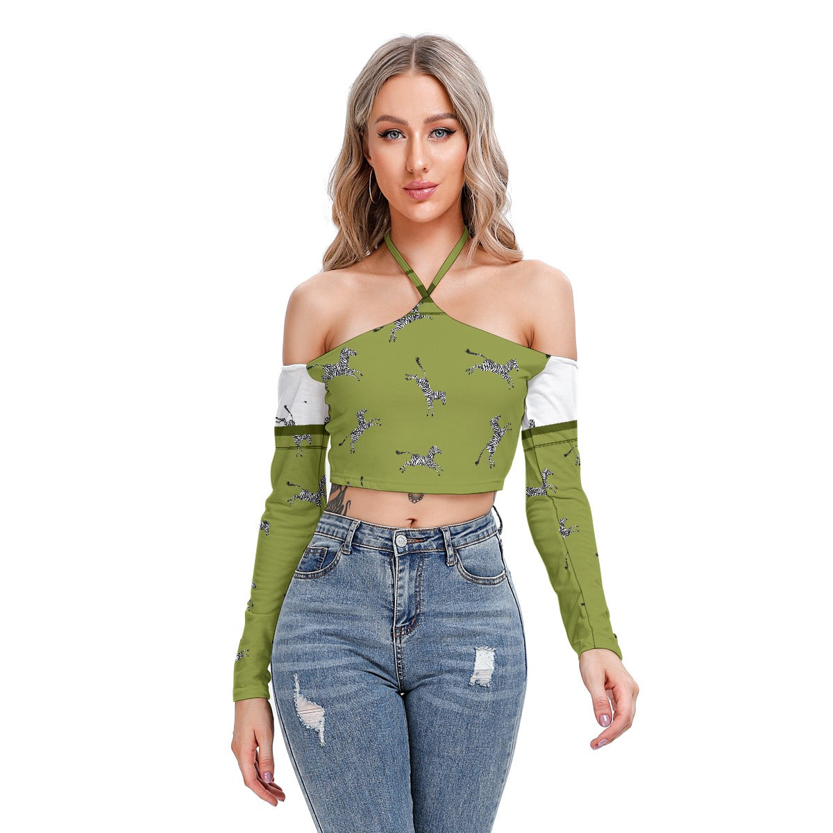 All-Over Print Women's Halter Lace-up Top