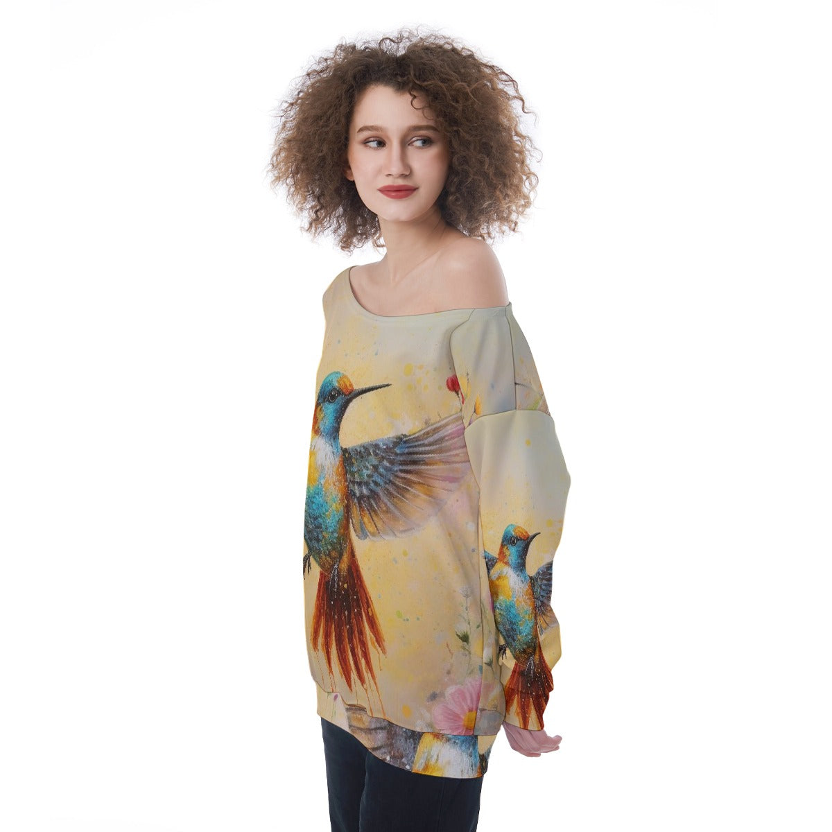 All-Over Print Oversized Women's Off-Shoulder Sweatshirt