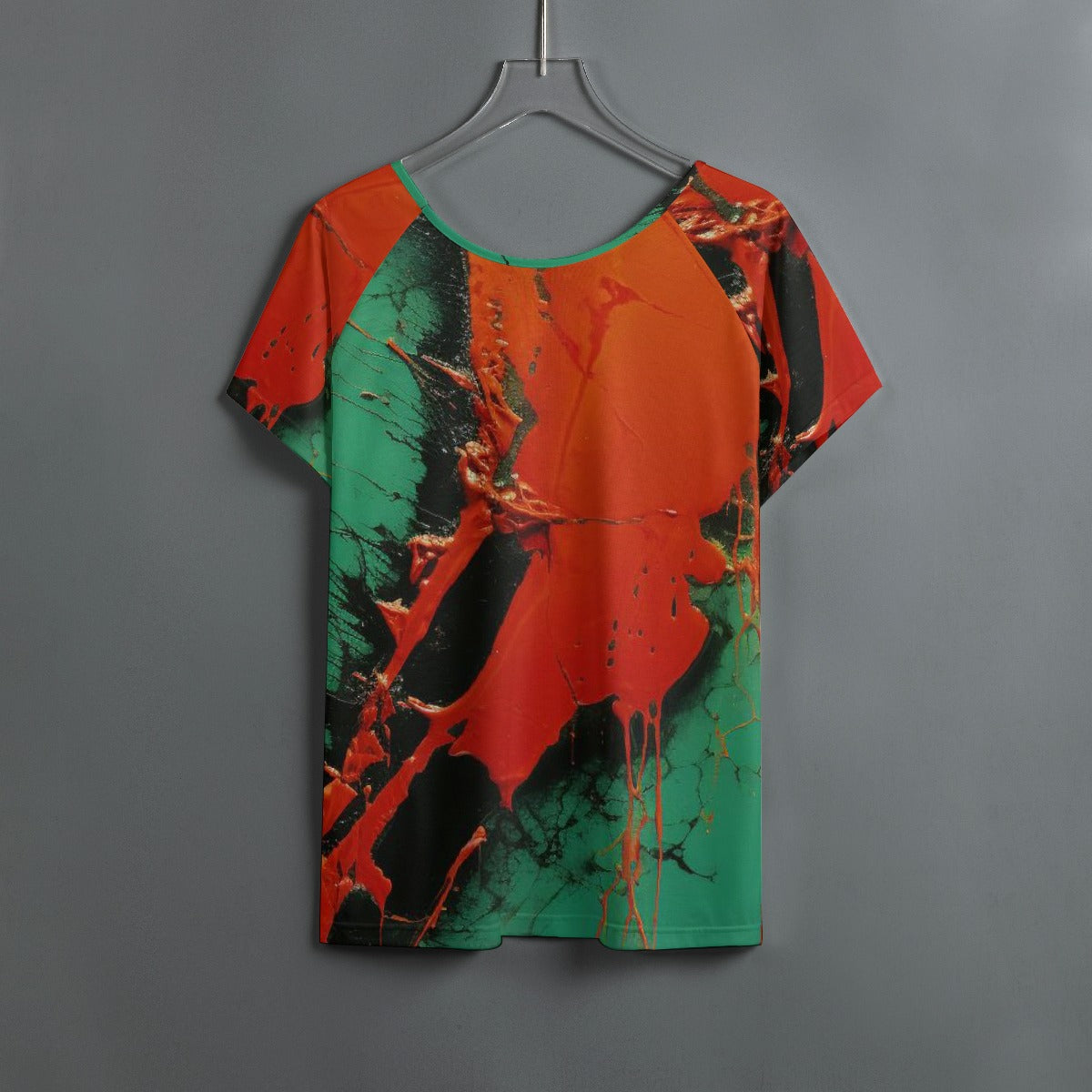 All-Over Print Women's Round Neck T-shirt With Raglan Sleeve