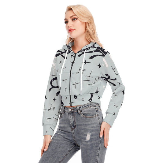 All-Over Print Women's Crop Top Hoodie With Zipper Closure
