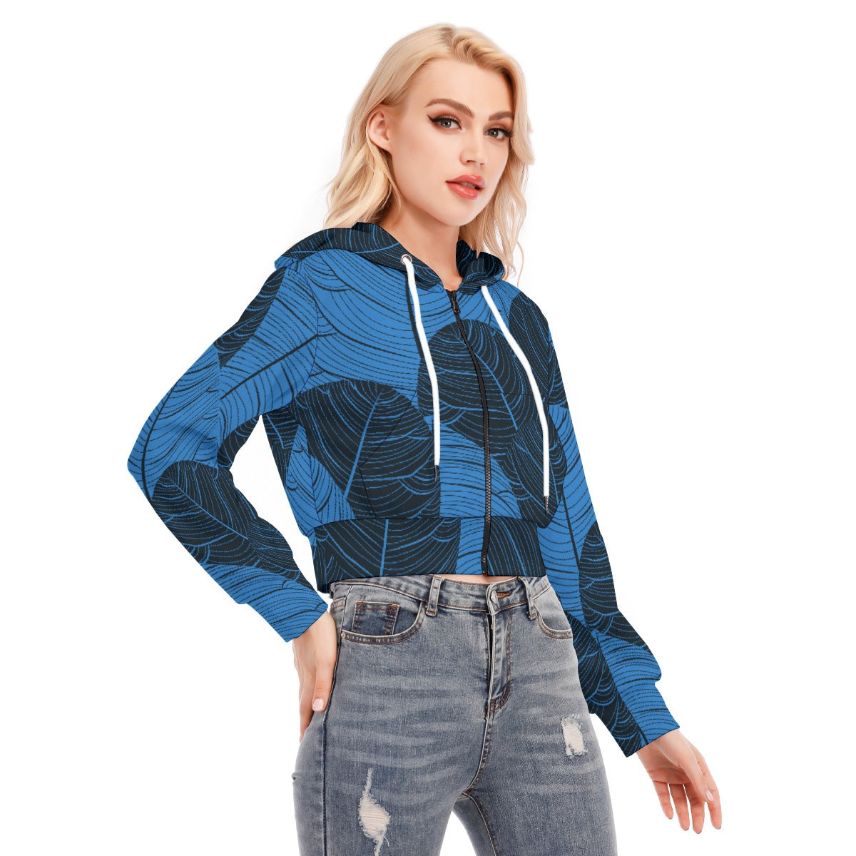 All-Over Print Women's Crop Top Hoodie With Zipper Closure