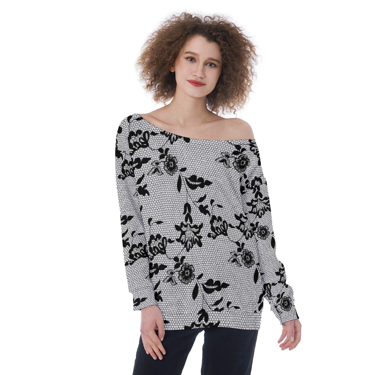 All-Over Print Oversized Women's Off-Shoulder Sweatshirt