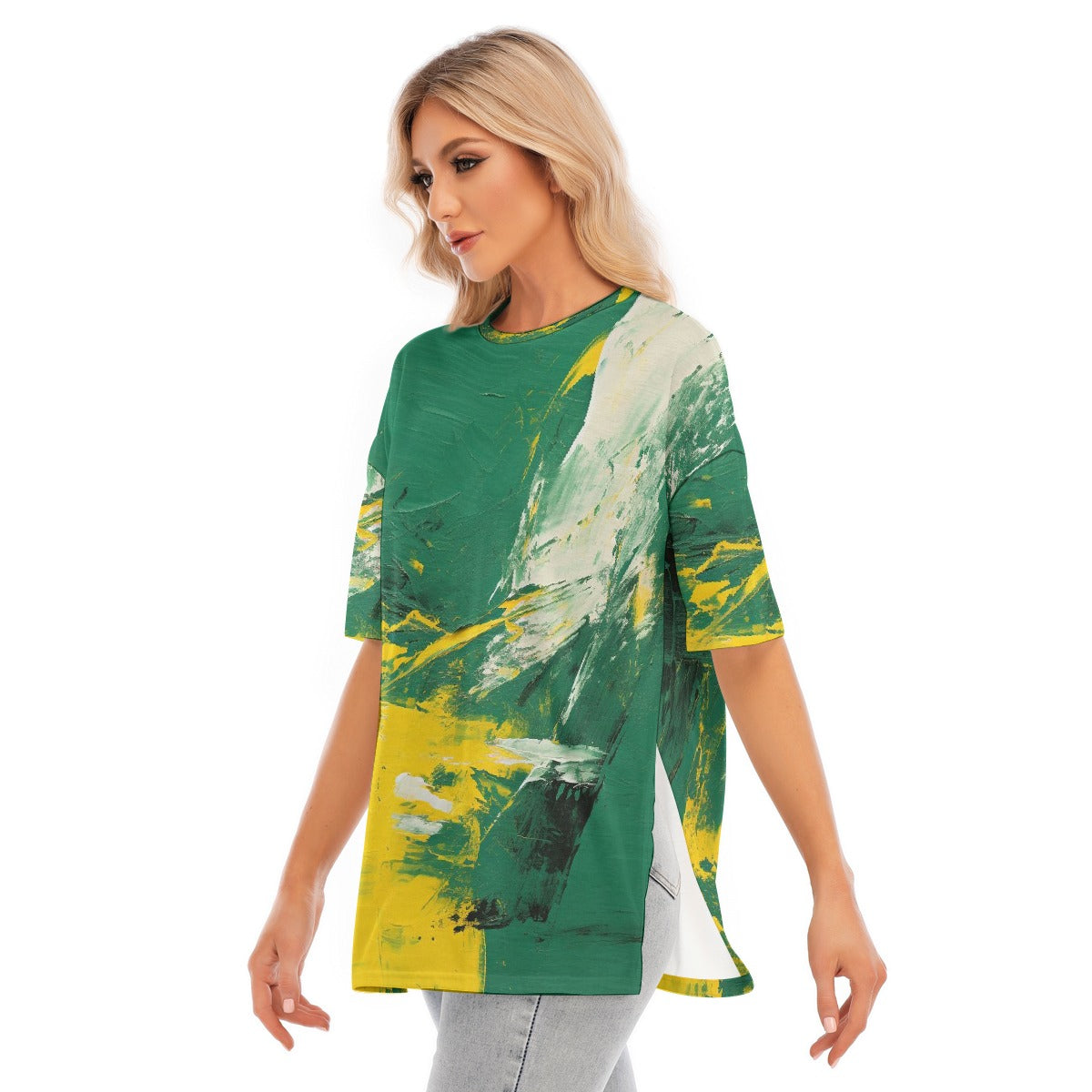 All-Over Print Women's Short Sleeves T-shirt With Hem Split