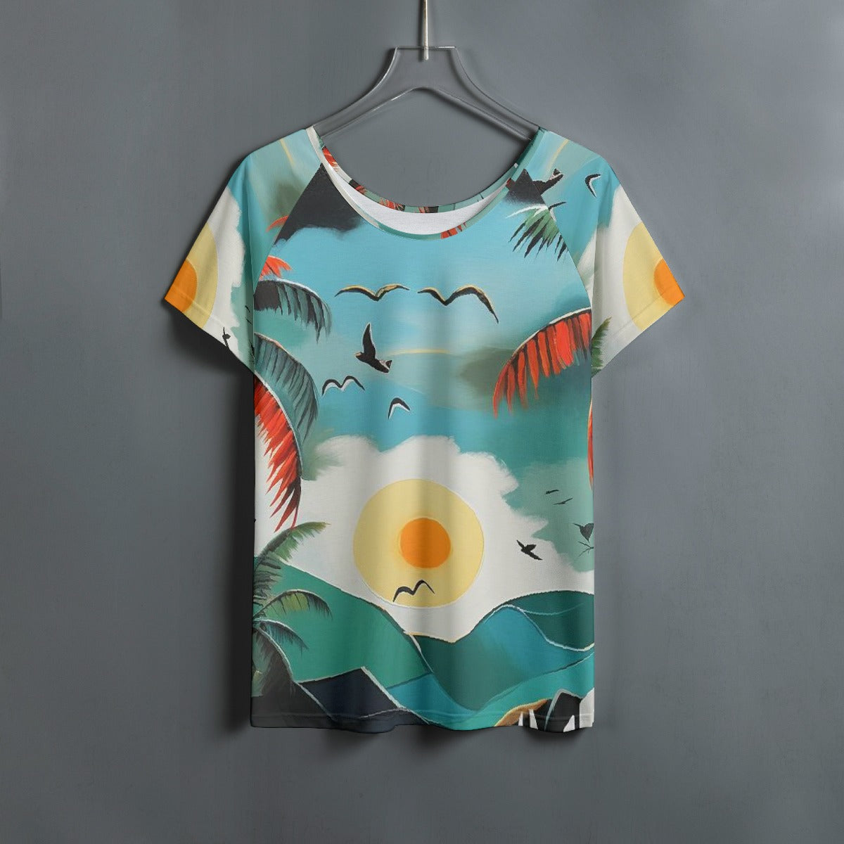 All-Over Print Women's Round Neck T-shirt With Raglan Sleeve