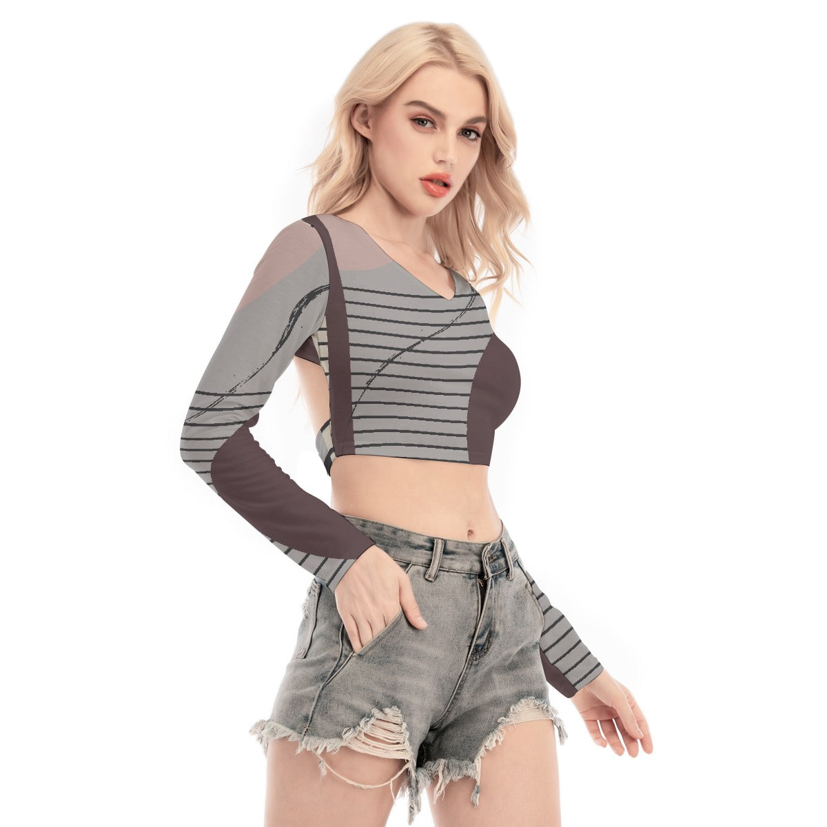 All-Over Print Women's Back Hollow T-shirt With Strap