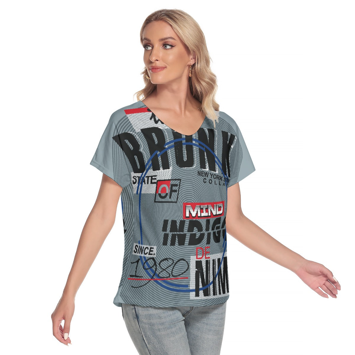 All-Over Print Women's Loose V-neck Short Sleeve T-shirt