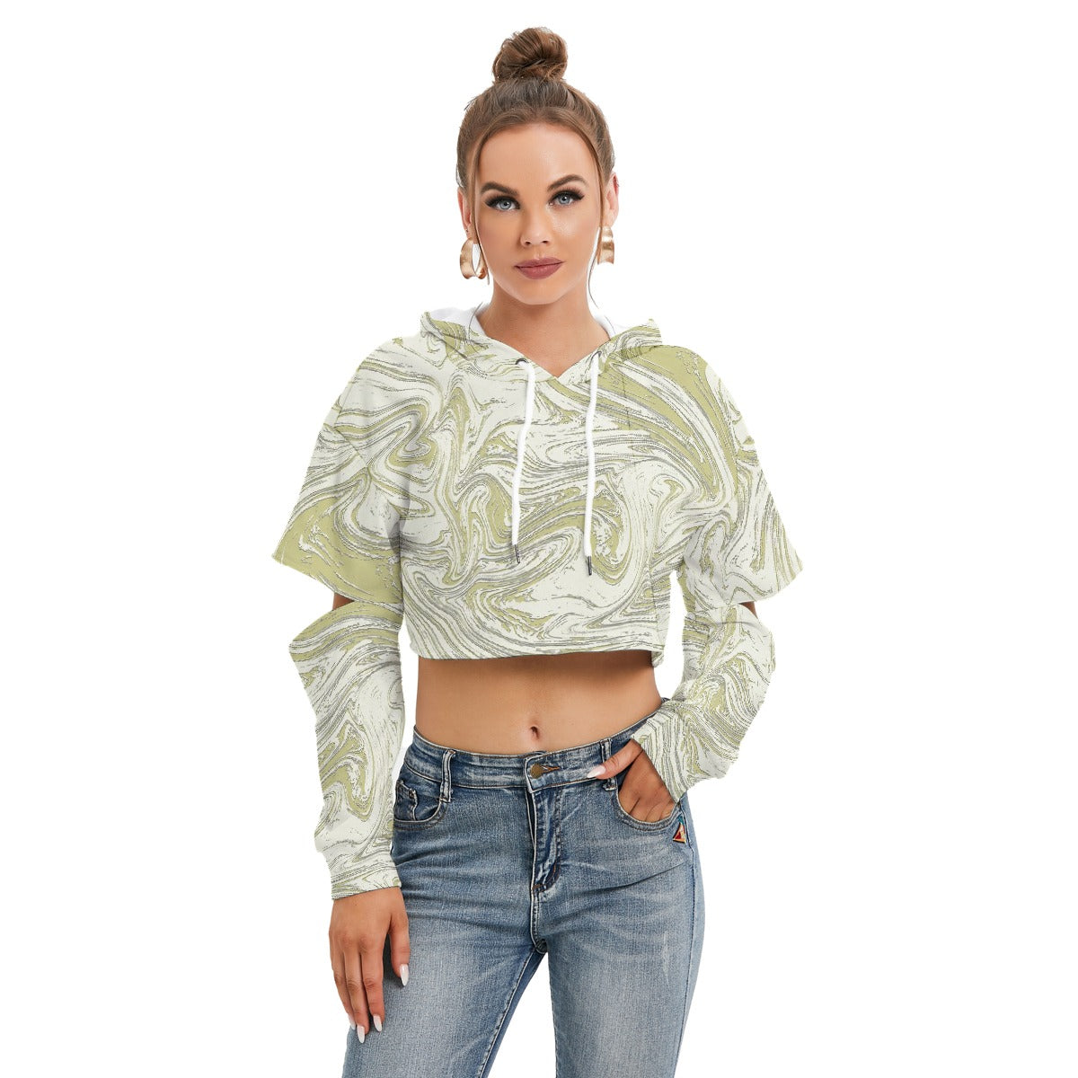 All-Over Print Women's Heavy Fleece Hoodie With Hollow Out Sleeve
