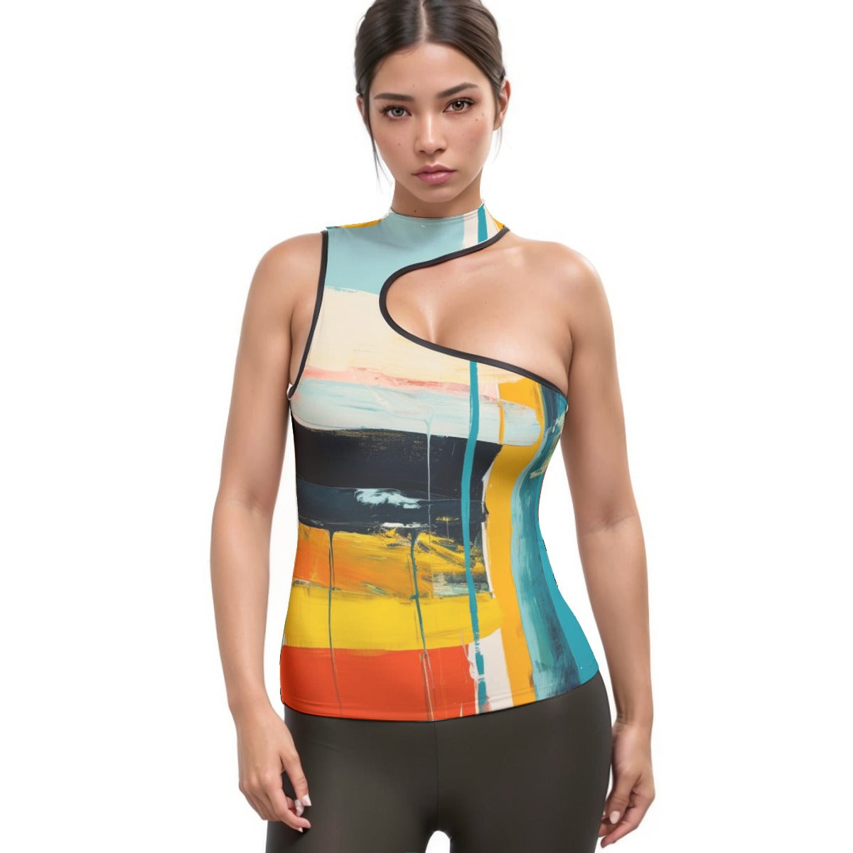 All-Over Print Women's Halter Sleeveless Asymmetrical Tank Top