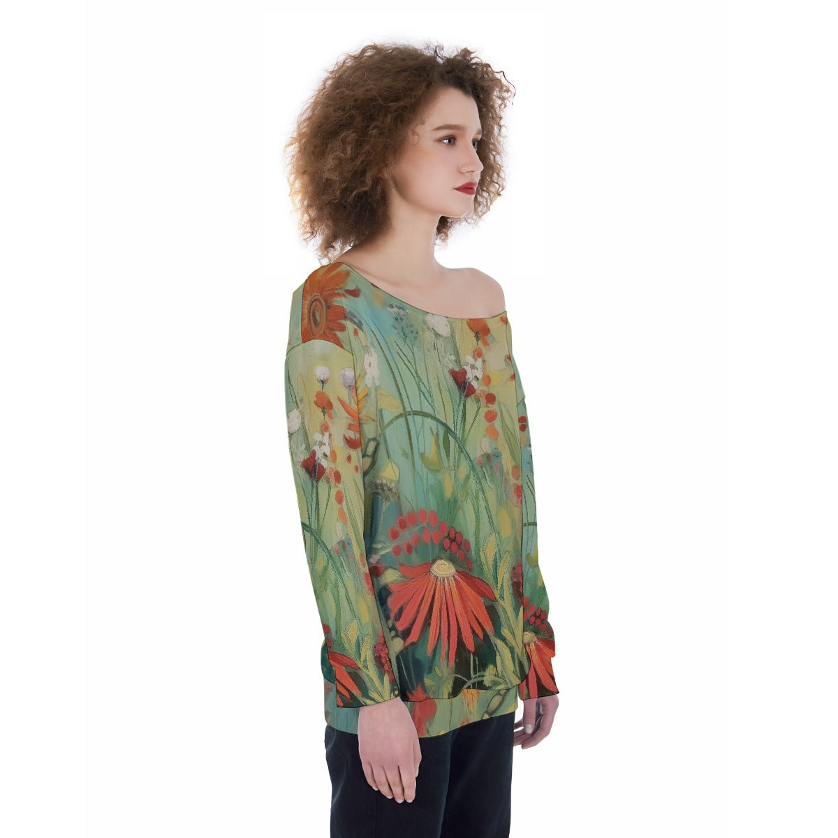 All-Over Print Oversized Women's Off-Shoulder Sweatshirt