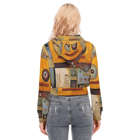 All-Over Print Women's Crop Top Hoodie With Zipper Closure
