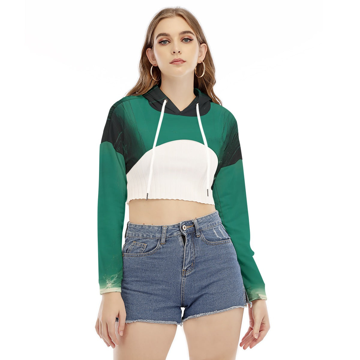 All-Over Print Women's Smock Short Hoodie With Long Sleeve