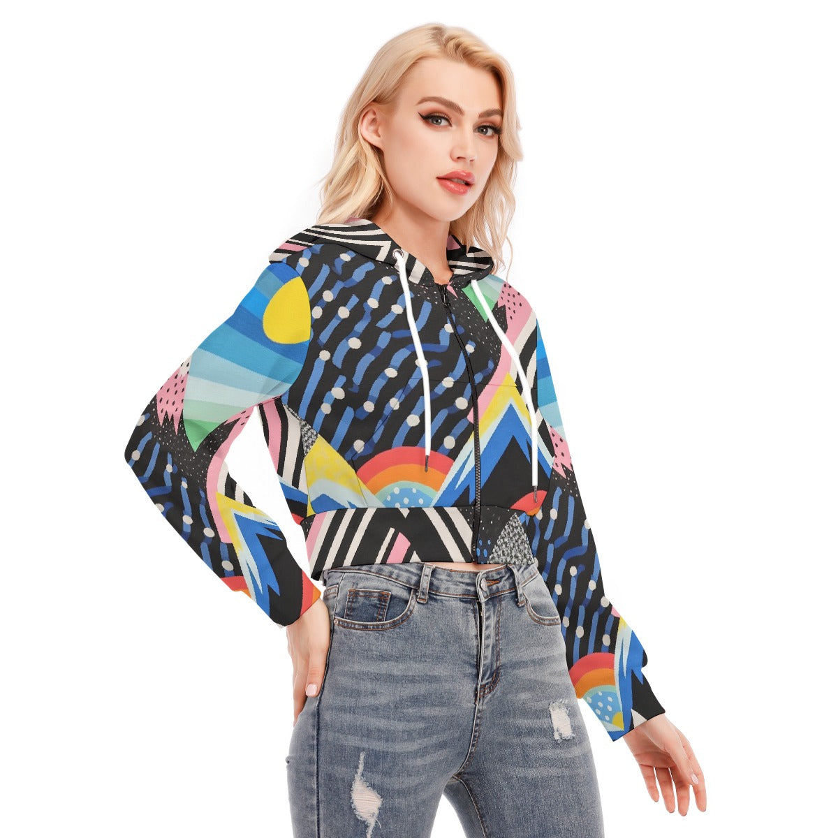All-Over Print Women's Crop Top Hoodie With Zipper Closure