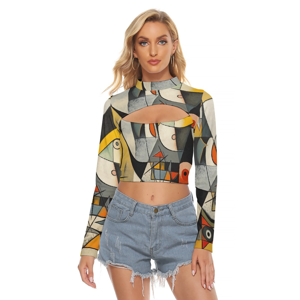 All-Over Print Women's Hollow Chest Keyhole Tight Crop Top