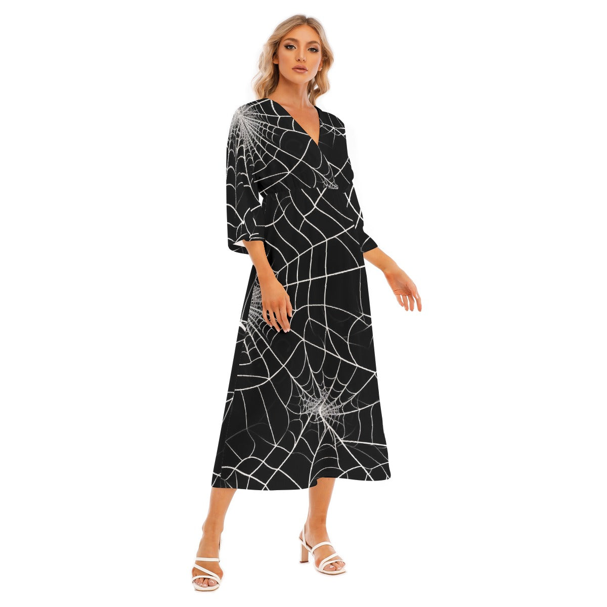 All-Over Print Women's Mid-Sleeve Long Dress
