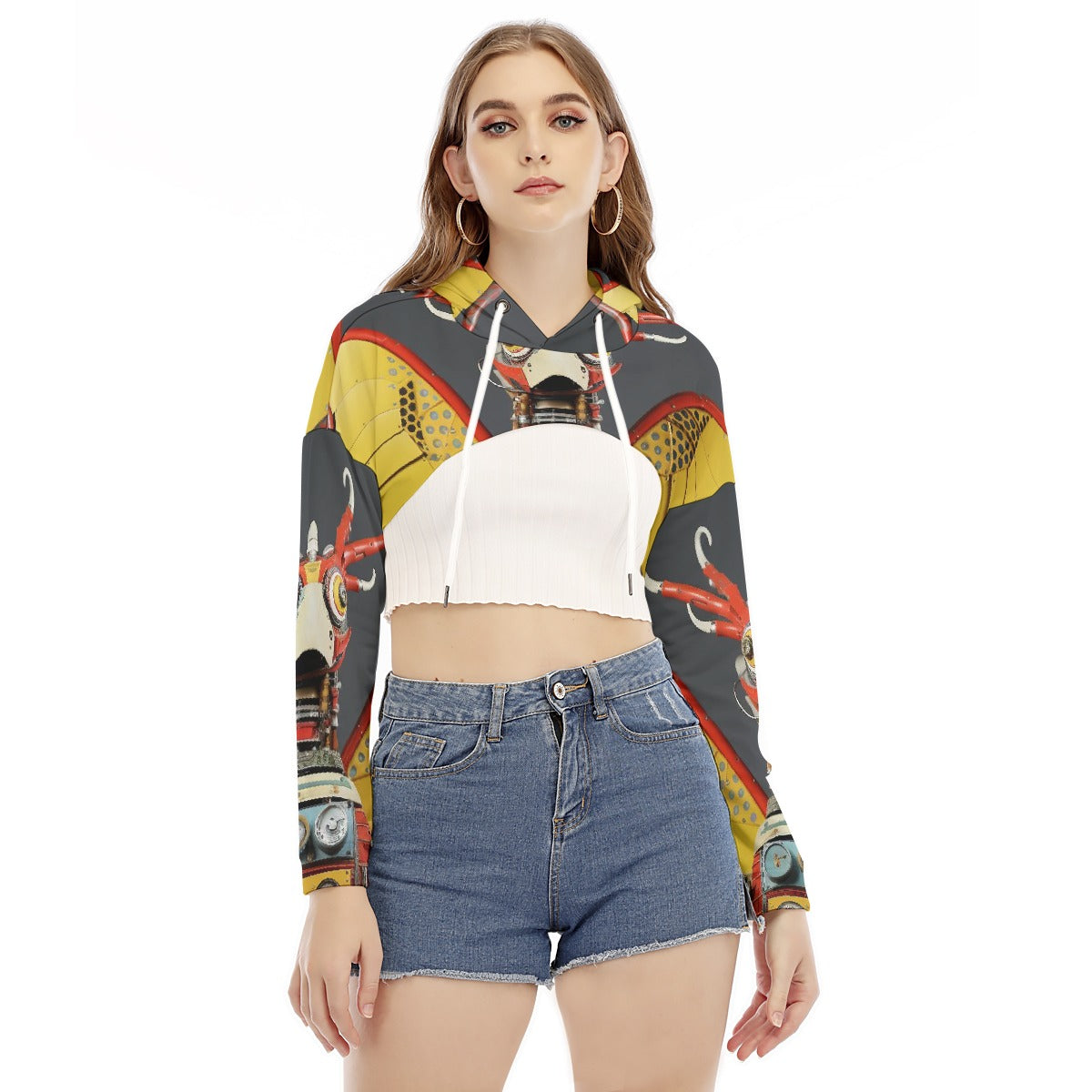 All-Over Print Women's Smock Short Hoodie With Long Sleeve