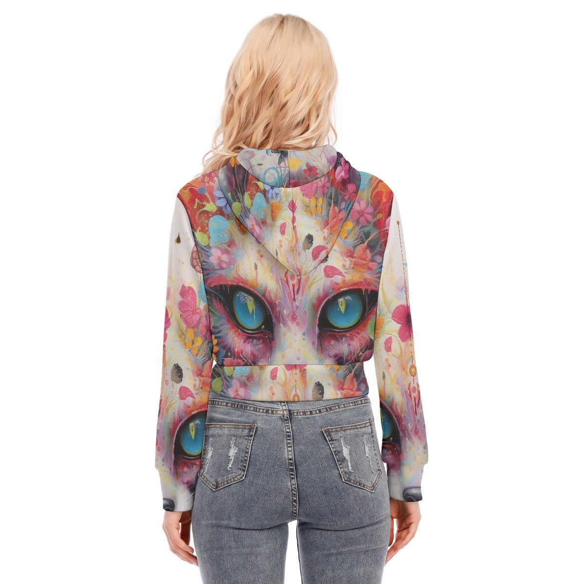 All-Over Print Women's Crop Top Hoodie With Zipper Closure