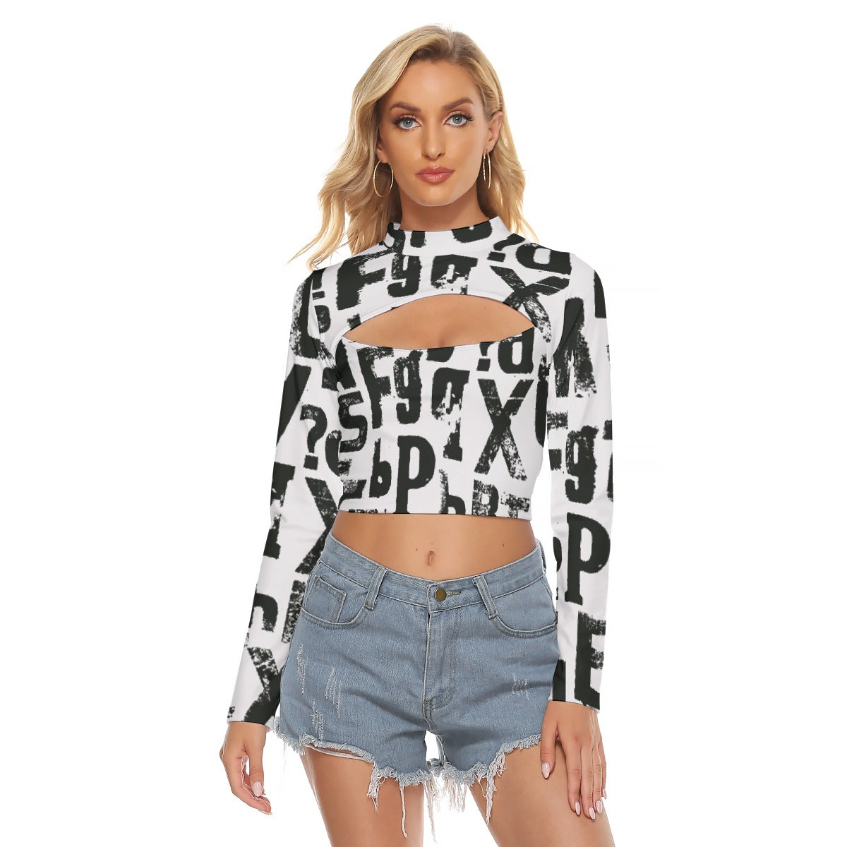 All-Over Print Women's Hollow Chest Keyhole Tight Crop Top