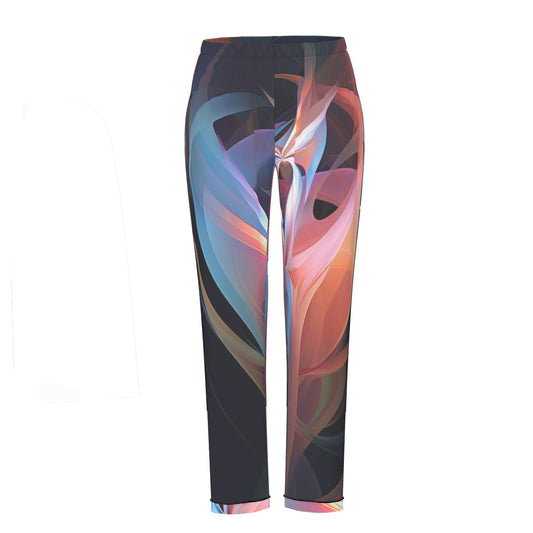 All-Over Print Women's Long Sleeve Pajama Set With Black Contrast Piping