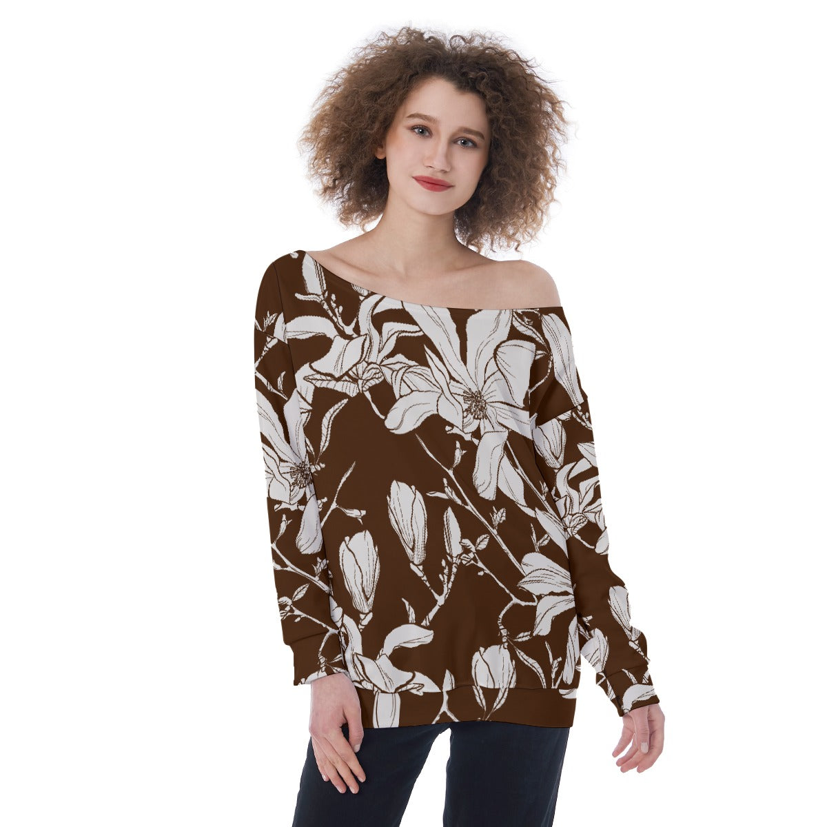 All-Over Print Oversized Women's Off-Shoulder Sweatshirt