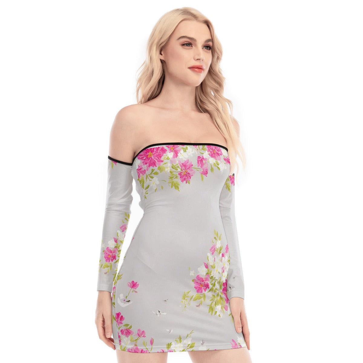 All-Over Print Women's Off-shoulder Back Lace-up Dress