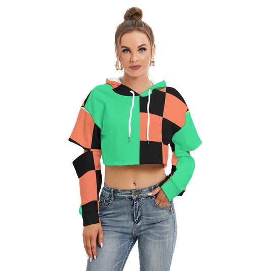 All-Over Print Women's Heavy Fleece Hoodie With Hollow Out Sleeve