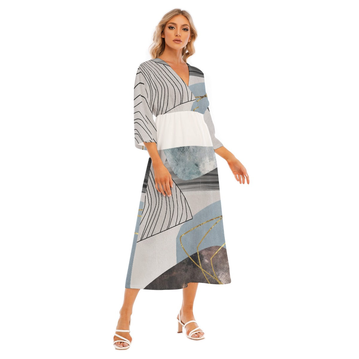All-Over Print Women's Mid-Sleeve Long Dress