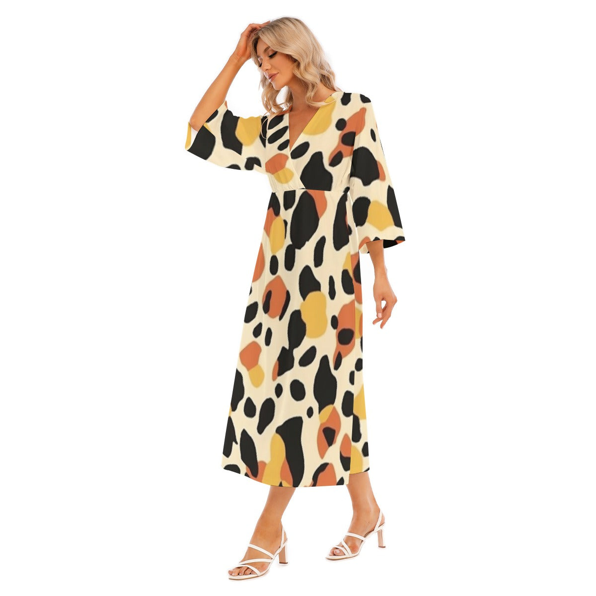 All-Over Print Women's Mid-Sleeve Long Dress