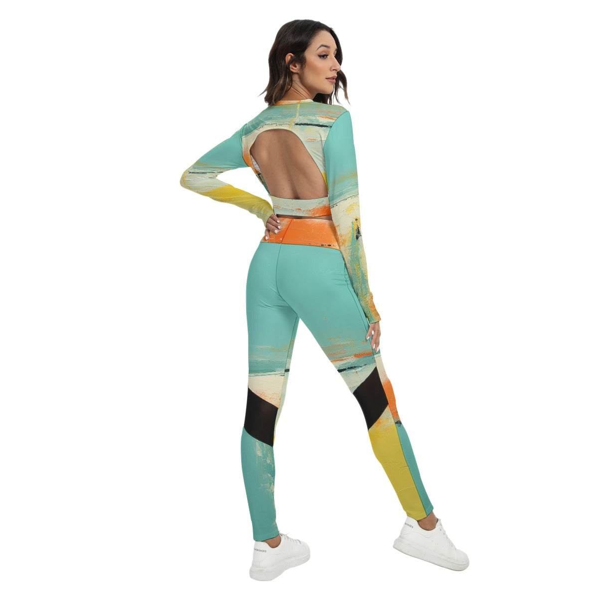 All-Over Print Women's Sport Set With Backless Top And Leggings