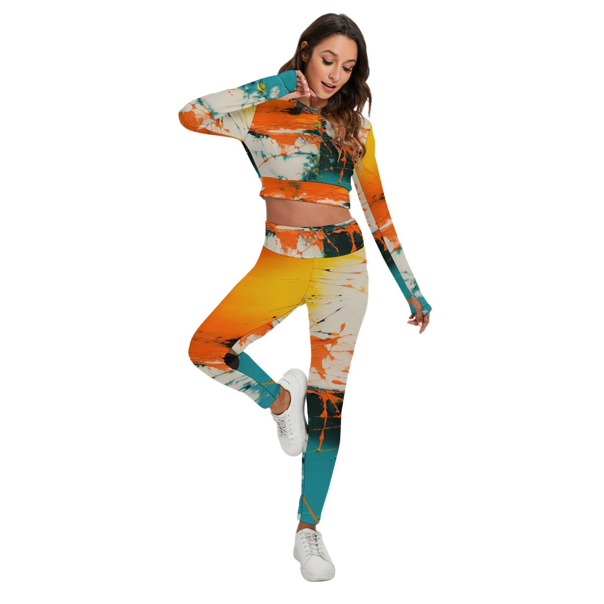 All-Over Print Women's Sport Set With Backless Top And Leggings