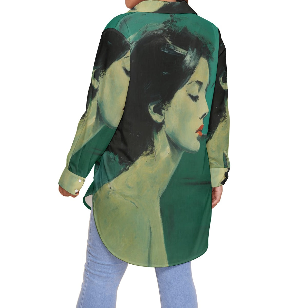 All-Over Print Women's Shirt With Long Sleeve(Plus Size)