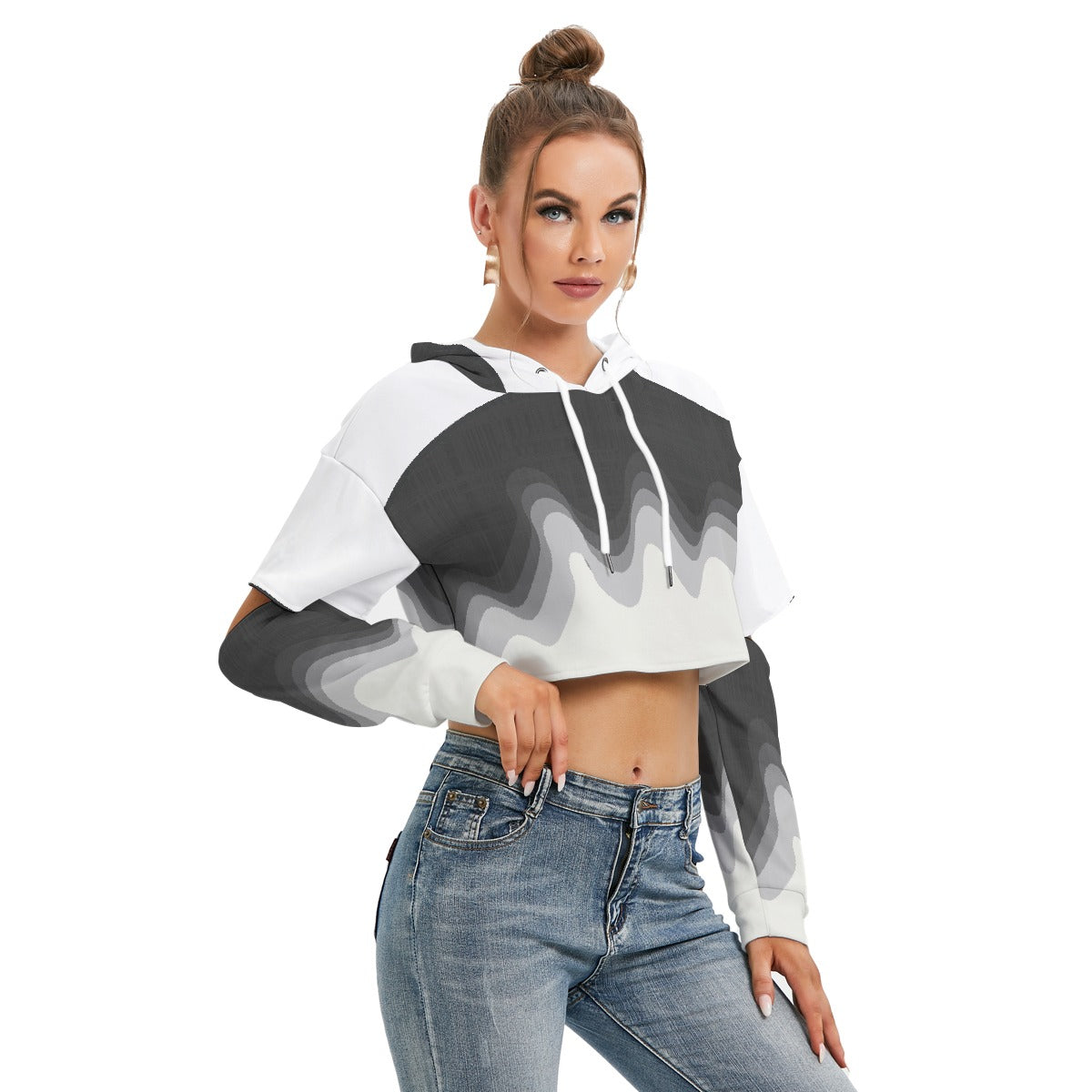 All-Over Print Women's Heavy Fleece Hoodie With Hollow Out Sleeve