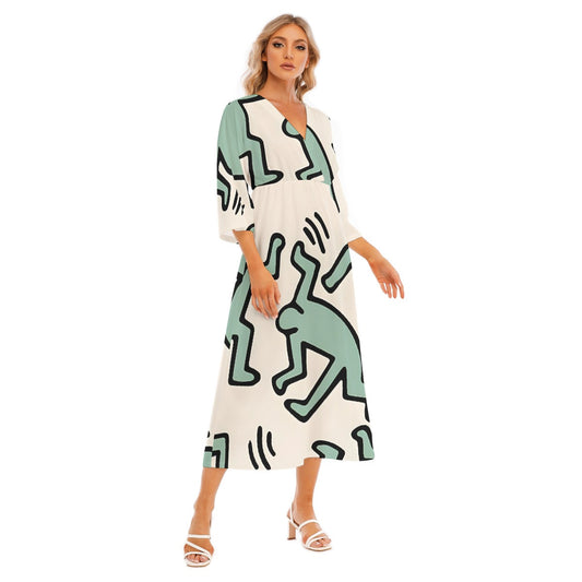 All-Over Print Women's Mid-Sleeve Long Dress