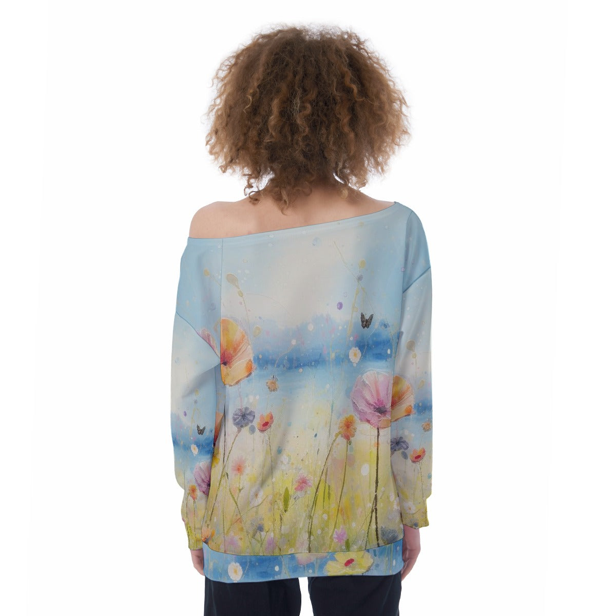 All-Over Print Oversized Women's Off-Shoulder Sweatshirt