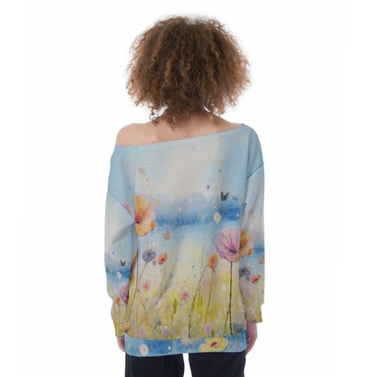 All-Over Print Oversized Women's Off-Shoulder Sweatshirt