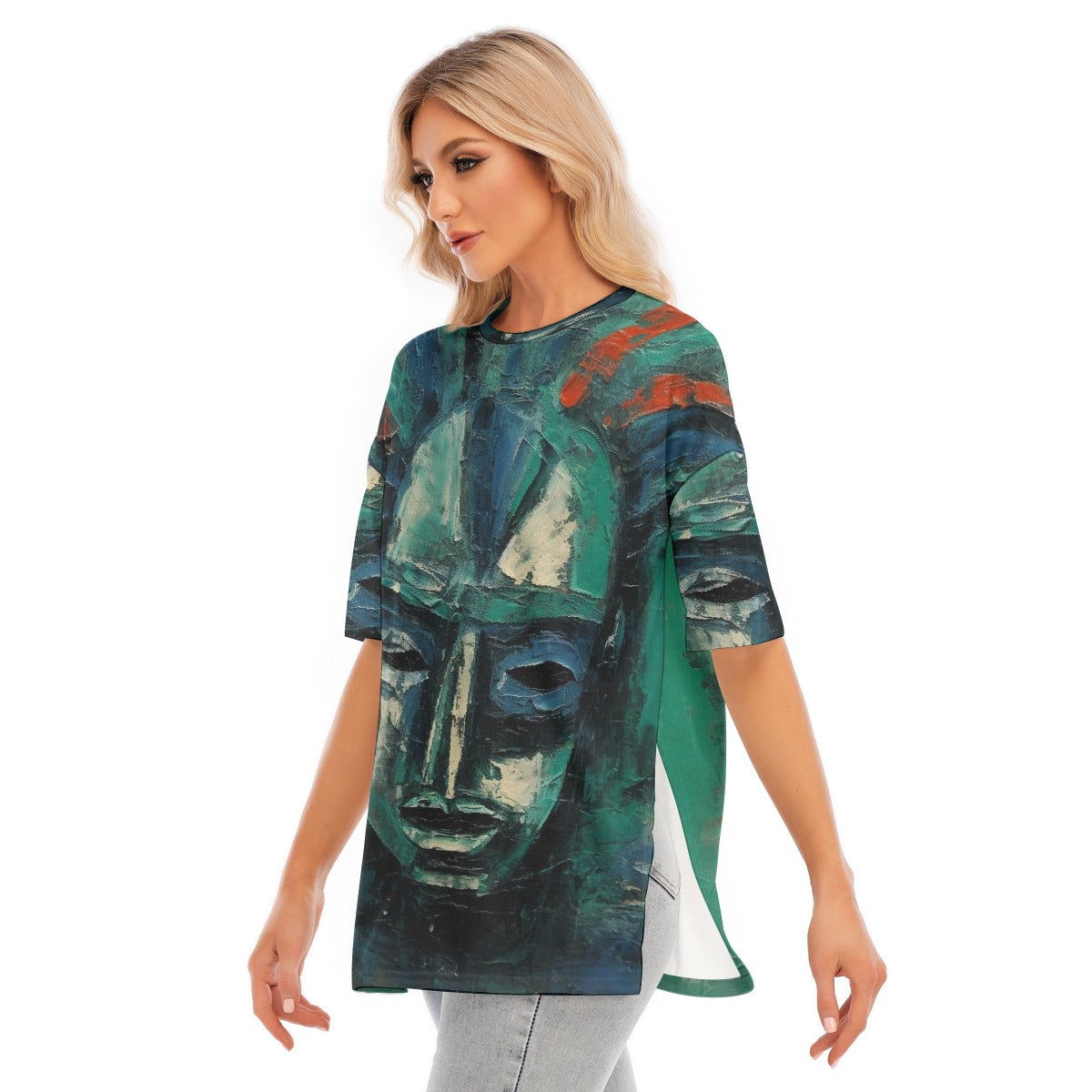 All-Over Print Women's Short Sleeves T-shirt With Hem Split
