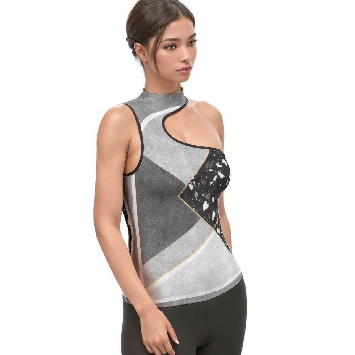 All-Over Print Women's Halter Sleeveless Asymmetrical Tank Top