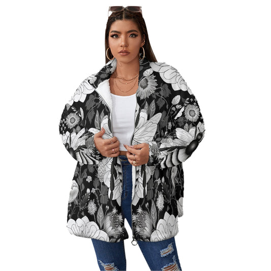 All-Over Print Unisex Borg Fleece Stand-up Collar Coat With Zipper Closure(Plus Size)
