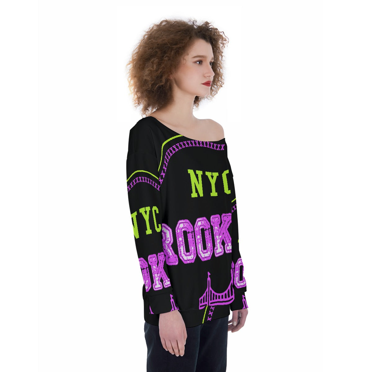 All-Over Print Oversized Women's Off-Shoulder Sweatshirt